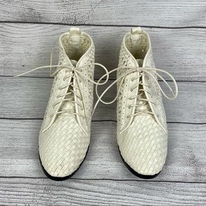 Urban Outfitters White Woven Lace Boots